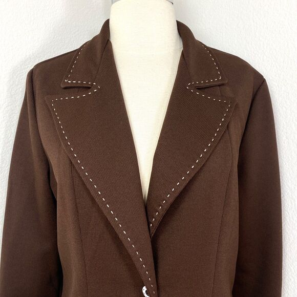 Vintage Chocolate Brown Double Polyester Jacket Blazer Med Unlined Wide Lapel - Picture 2 of 13